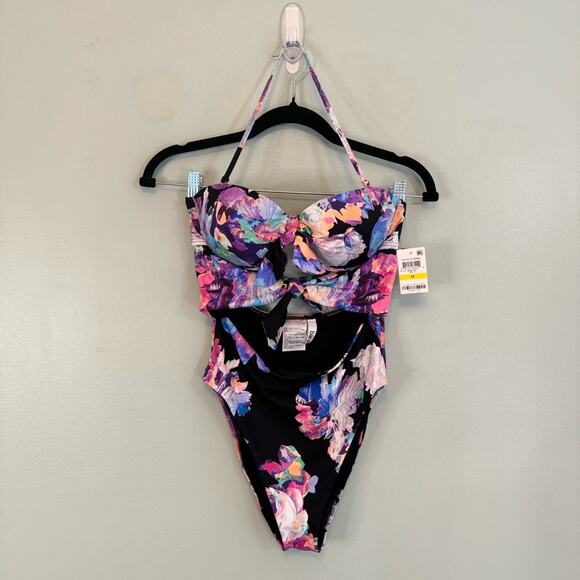 Bar III Women’s Multicolor Tie-Front High Leg One-Piece Swimsuit Size Medium - Picture 2 of 11